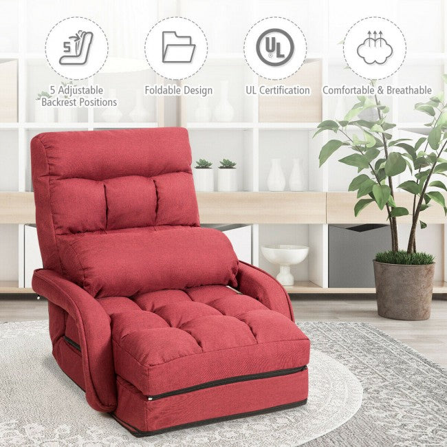 5 Adjustable Position Folding Massage Lazy Sofa Sleeper Chair with Armrests Pillow