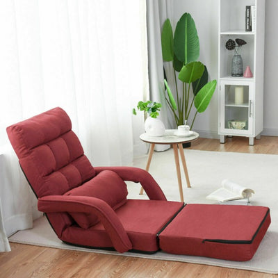 5 Adjustable Position Folding Massage Lazy Sofa Sleeper Chair with Armrests Pillow