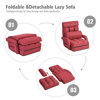 5 Adjustable Position Folding Massage Lazy Sofa Sleeper Chair with Armrests Pillow