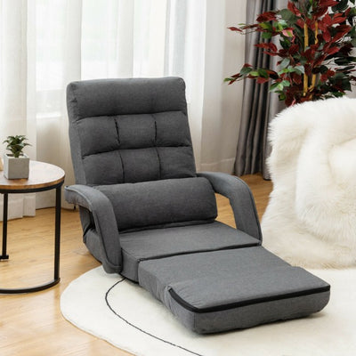 5 Adjustable Position Folding Massage Lazy Sofa Sleeper Chair with Armrests Pillow