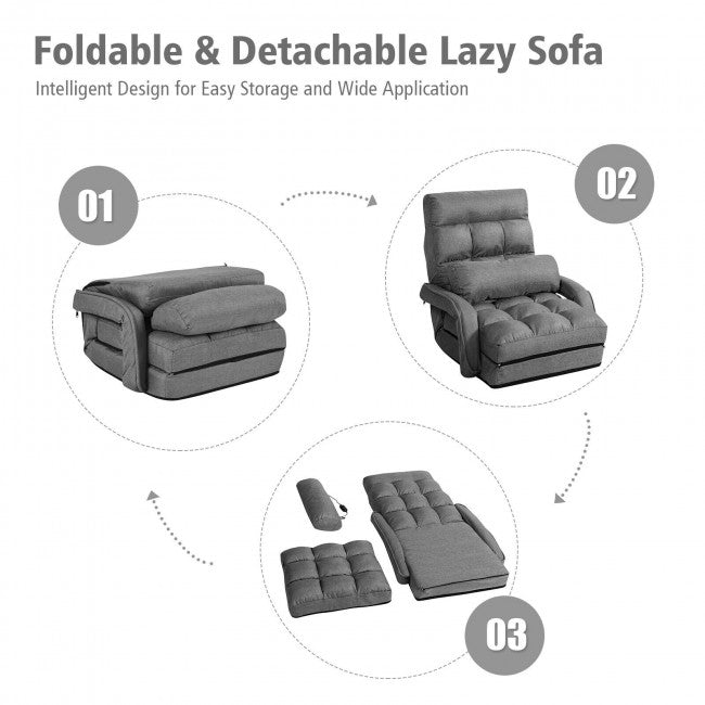 5 Adjustable Position Folding Massage Lazy Sofa Sleeper Chair with Armrests Pillow