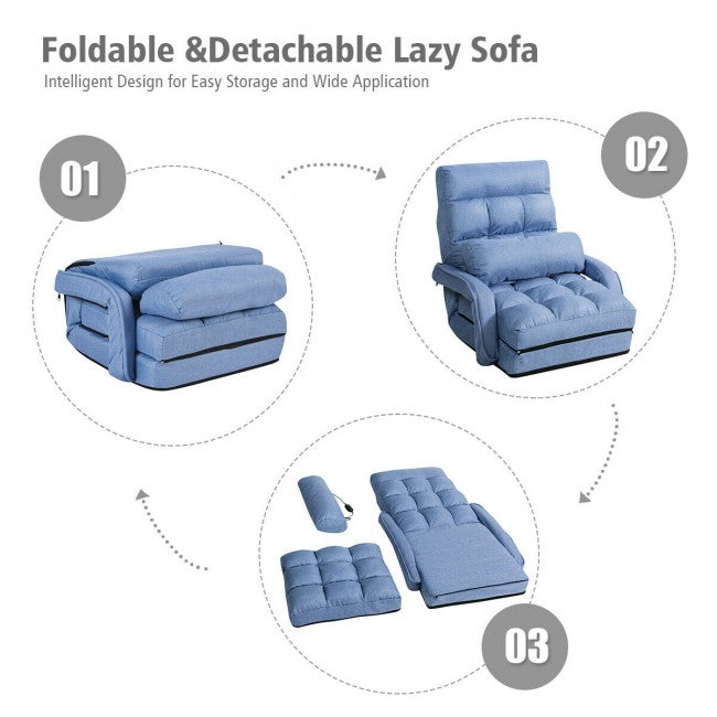 5 Adjustable Position Folding Massage Lazy Sofa Sleeper Chair with Armrests Pillow