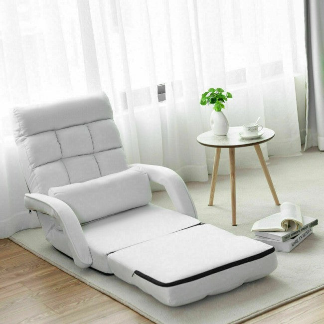 5 Adjustable Position Folding Massage Lazy Sofa Sleeper Chair with Armrests Pillow