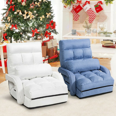 5 Adjustable Position Folding Massage Lazy Sofa Sleeper Chair with Armrests Pillow