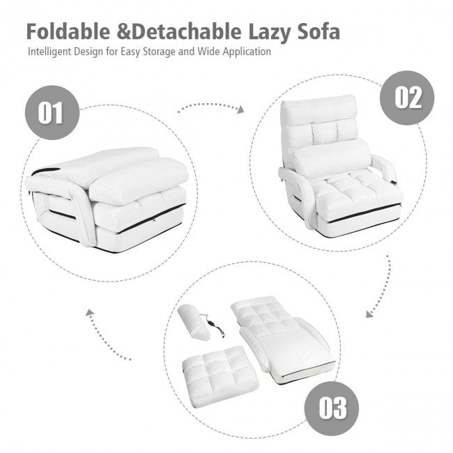 5 Adjustable Position Folding Massage Lazy Sofa Sleeper Chair with Armrests Pillow