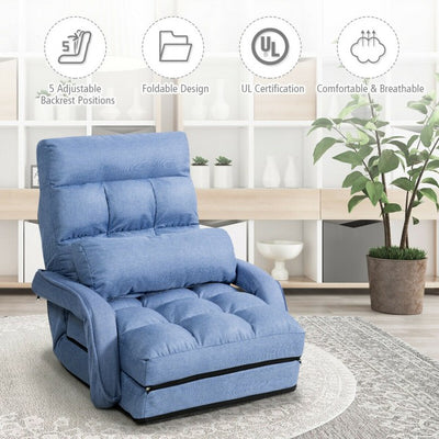 5 Adjustable Position Folding Massage Lazy Sofa Sleeper Chair with Armrests Pillow