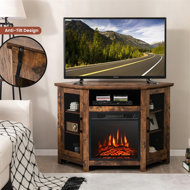 45" Fireplace Corner TV Stand Entertainment Center for TVs up to 50" with Adjustable Shelves
