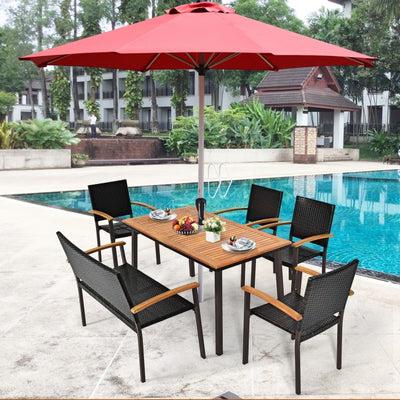 55 Inch Patio Acacia Wood Dining Table with Umbrella Hole