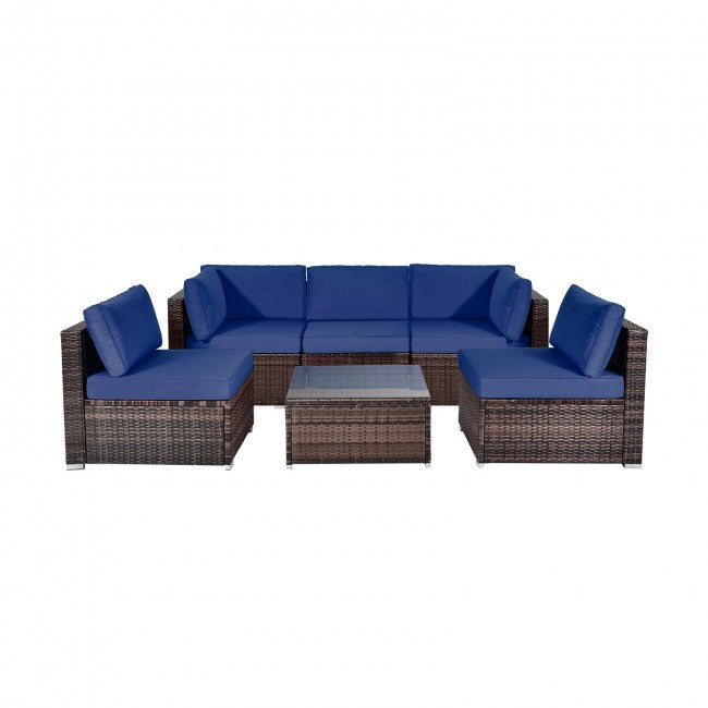 6 Pieces Outdoor Rattan Cushioned Furniture Set Patio Balcony Conversation Sofa Set with Table