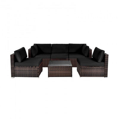 6 Pieces Outdoor Rattan Cushioned Furniture Set Patio Balcony Conversation Sofa Set with Table