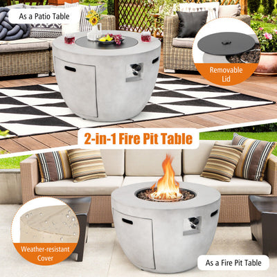 50000 BTU 2-in-1 Outdoor Fire Pit Table 36 Inch Patio Round Concrete  Propane Fireplace with Waterproof Cover