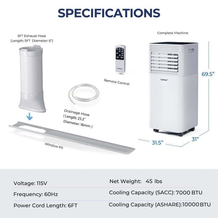 10000 BTU Air Cooler with Fan and Dehumidifier Mode