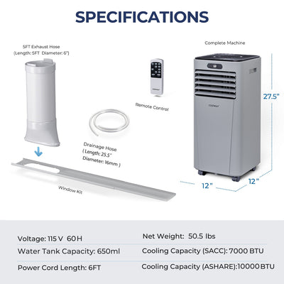 10000 BTU Portable Air Conditioner with Remote Control