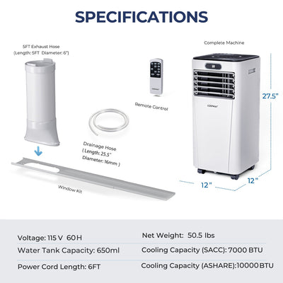 10000 BTU Portable Air Conditioner with Remote Control