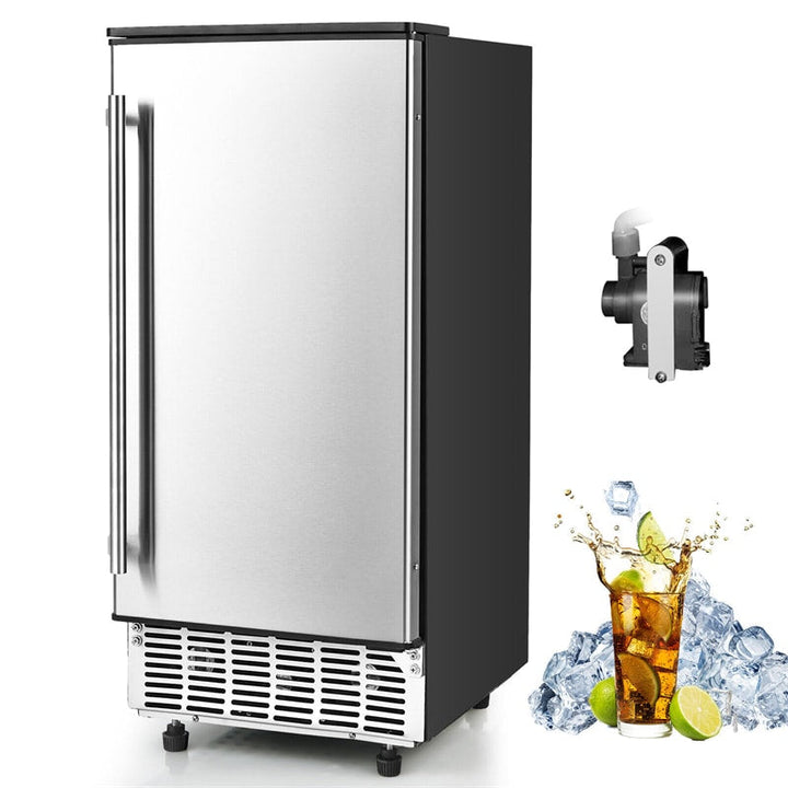 80 lbs/24H Commercial Freestanding External Ice Maker Under Counter Ice Machine with 25 lbs Storage Ice Bin and Drain Pump