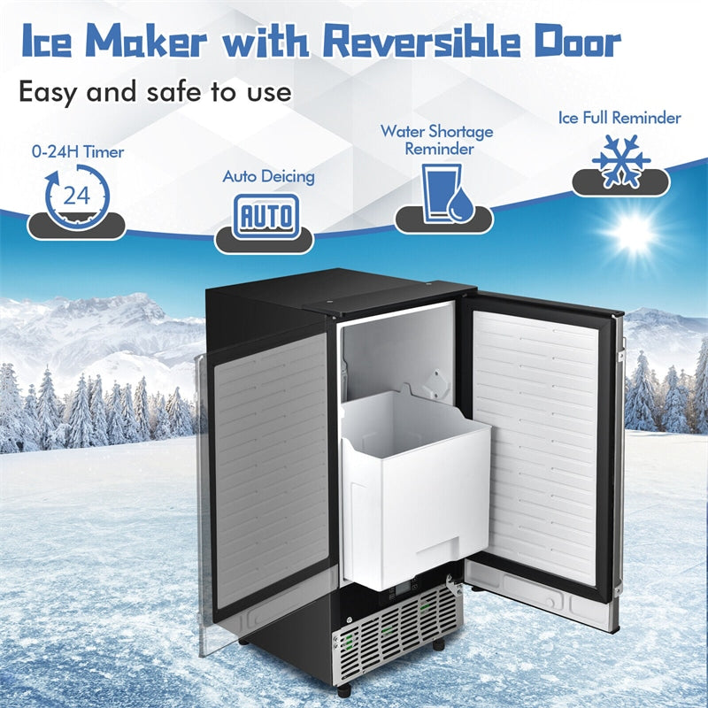80 lbs/24H Commercial Freestanding External Ice Maker Under Counter Ice Machine with 25 lbs Storage Ice Bin and Drain Pump