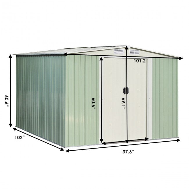 8.5X 8.5 FT Outdoor Galvanized Storage Shed Garden Tool House with Sliding Door