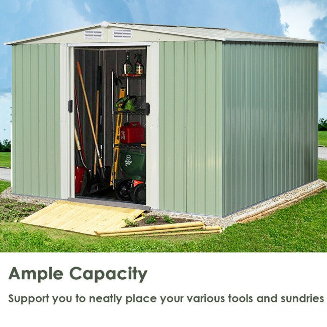 8.5X 8.5 FT Outdoor Galvanized Storage Shed Garden Tool House with Sliding Door