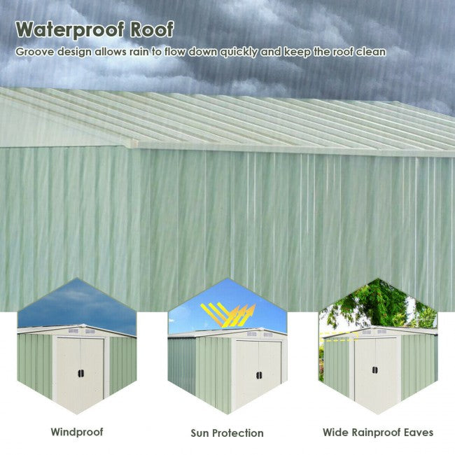8.5X 8.5 FT Outdoor Galvanized Storage Shed Garden Tool House with Sliding Door