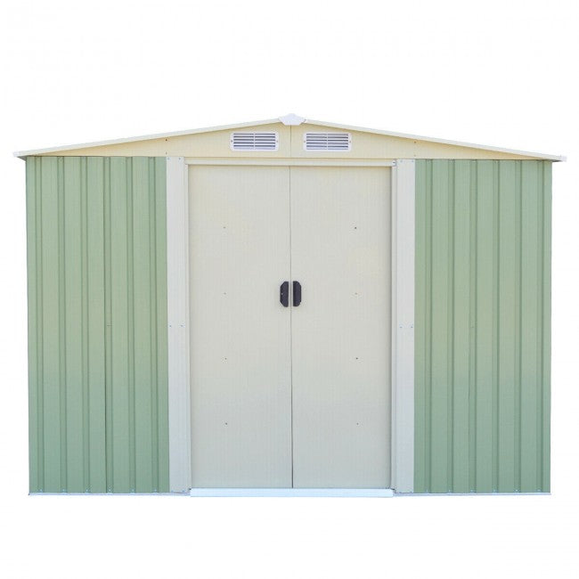 8.5X 8.5 FT Outdoor Galvanized Storage Shed Garden Tool House with Sliding Door