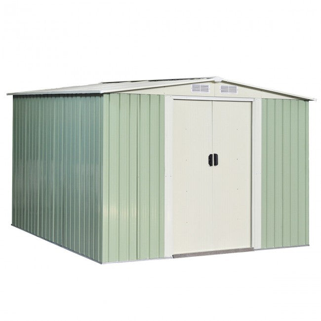 8.5X 8.5 FT Outdoor Galvanized Storage Shed Garden Tool House with Sliding Door