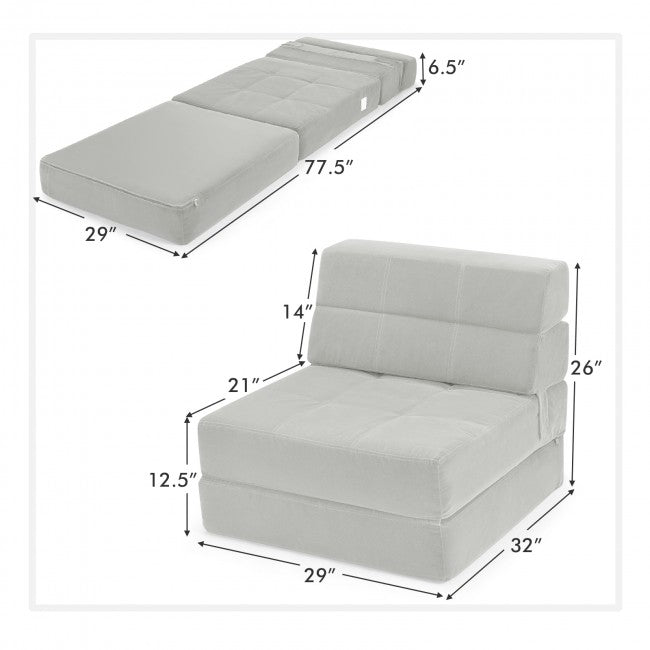 Folding Convertible Sleeper Chair Sofa Bed With Padded Cushion