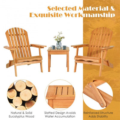 3 Pieces Foldable Wooden Adirondack Lounger Chair Set with Widened Armrest and Side Table