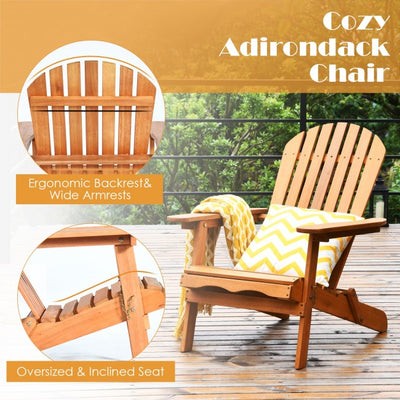 3 Pieces Foldable Wooden Adirondack Lounger Chair Set with Widened Armrest and Side Table