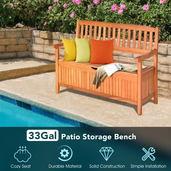 42" Outdoor Storage Deck Box Solid Wood Storage Bench