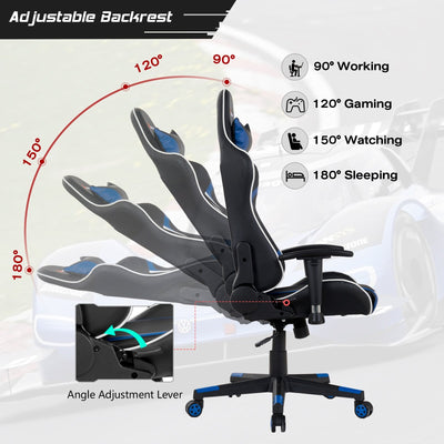 Reclining Swivel Massage Gaming Chair with Lumbar Support