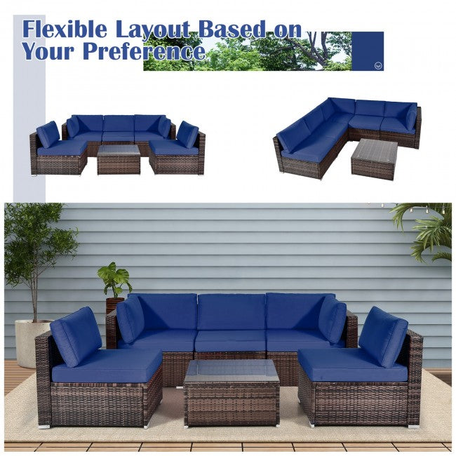 6 Pieces Outdoor Rattan Cushioned Furniture Set Patio Balcony Conversation Sofa Set with Table