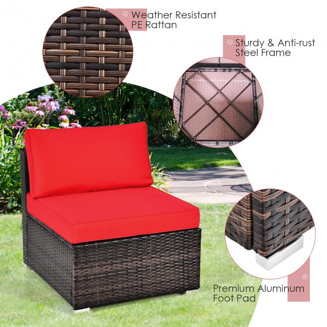 6 Pieces Outdoor Rattan Cushioned Furniture Set Patio Balcony Conversation Sofa Set with Table