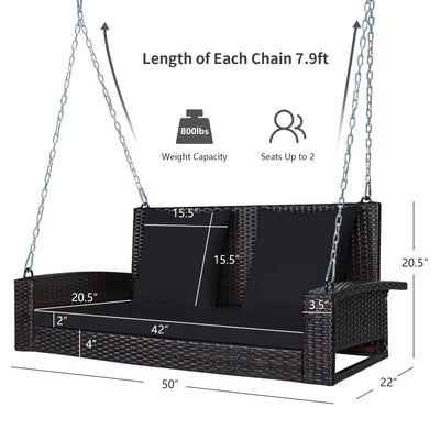 2-Person Patio Rattan Porch Swing with Cushions