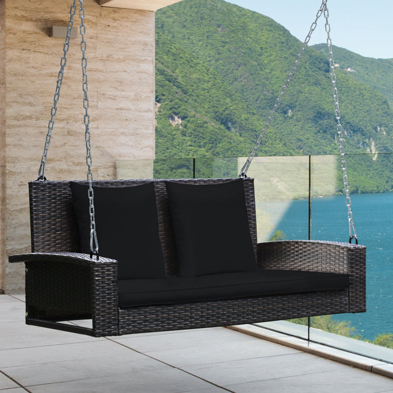 2-Person Patio Rattan Porch Swing with Cushions