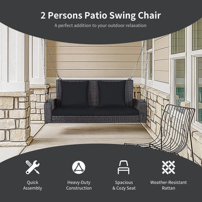 2-Person Patio Rattan Porch Swing with Cushions