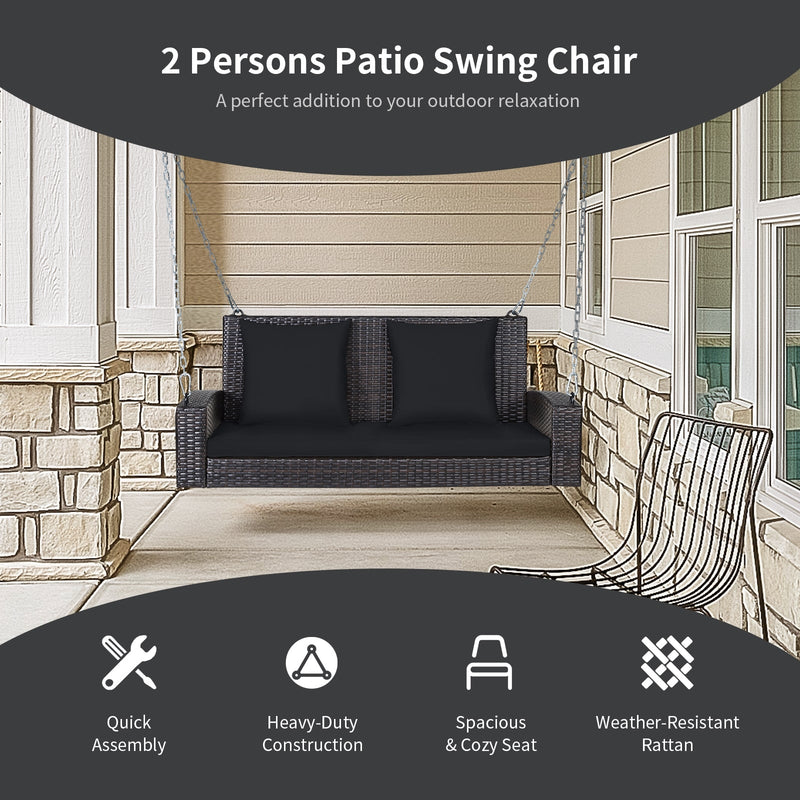 2-Person Patio Rattan Porch Swing with Cushions