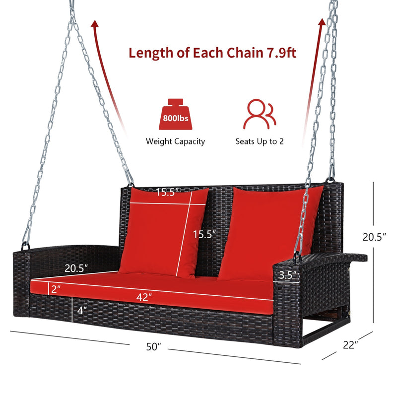 2-Person Patio Rattan Porch Swing with Cushions