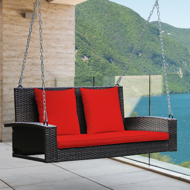 2-Person Patio Rattan Porch Swing with Cushions