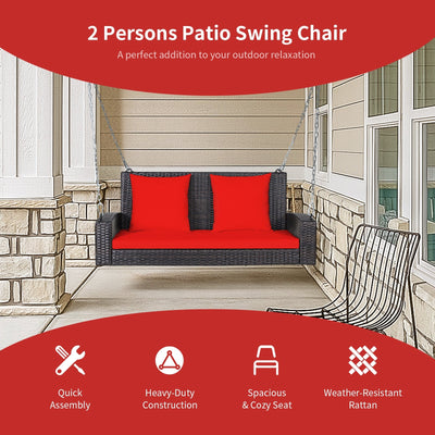 2-Person Patio Rattan Porch Swing with Cushions