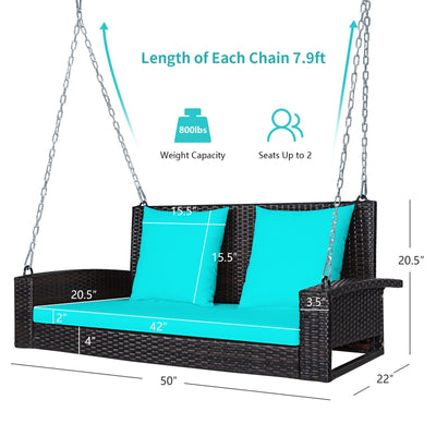 2-Person Patio Rattan Porch Swing with Cushions