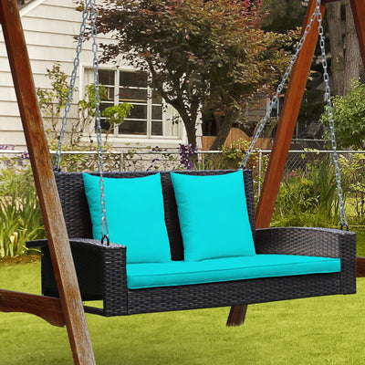 2-Person Patio Rattan Porch Swing with Cushions