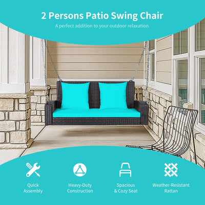 2-Person Patio Rattan Porch Swing with Cushions