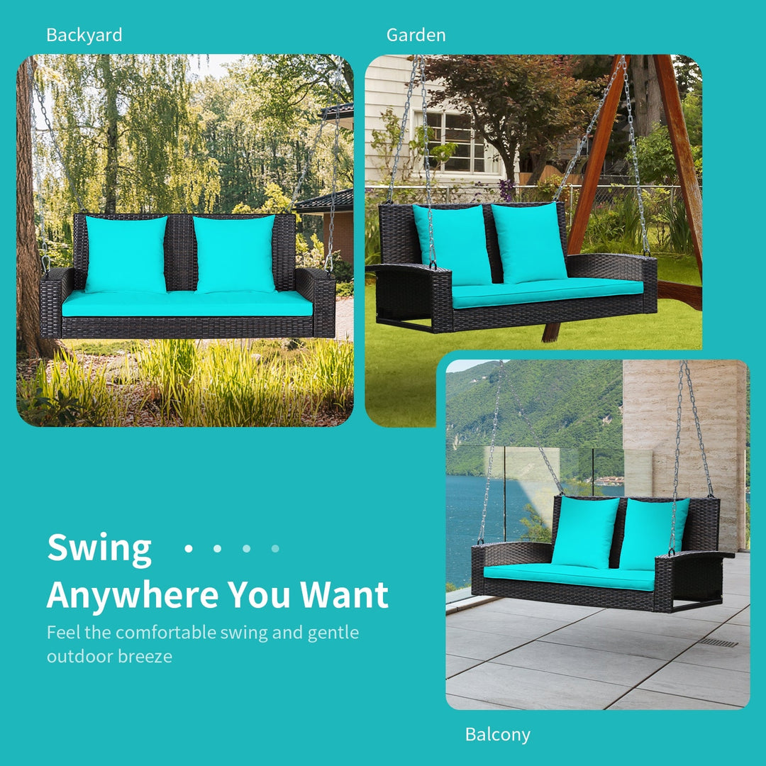 2-Person Patio Rattan Porch Swing with Cushions