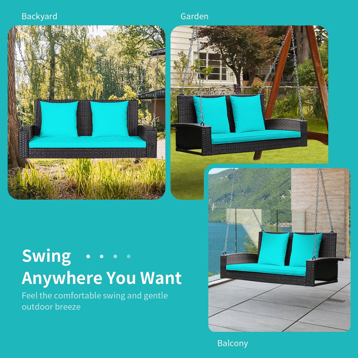2-Person Patio Rattan Porch Swing with Cushions