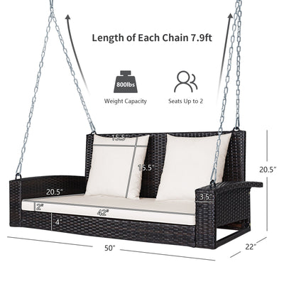 2-Person Patio Rattan Porch Swing with Cushions