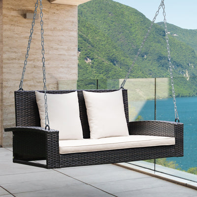 2-Person Patio Rattan Porch Swing with Cushions