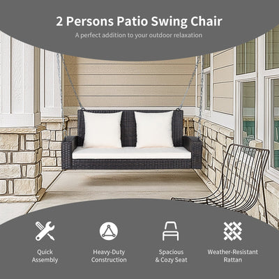 2-Person Patio Rattan Porch Swing with Cushions