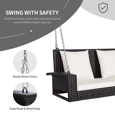 2-Person Patio Rattan Porch Swing with Cushions