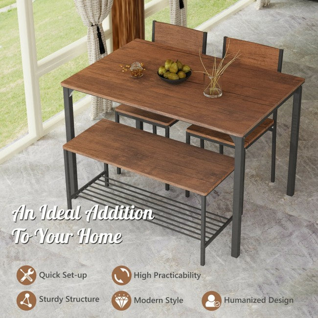 4 Pieces Kitchen Dining Table Set Modern Functional Dinette Set with Storage Rack