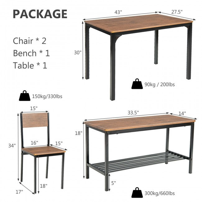 4 Pieces Kitchen Dining Table Set Modern Functional Dinette Set with Storage Rack
